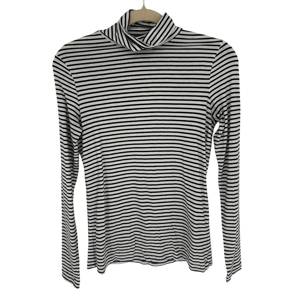 Banana Republic Top XS Striped Turtleneck Black‎ White Cotton Modal Breton Knit